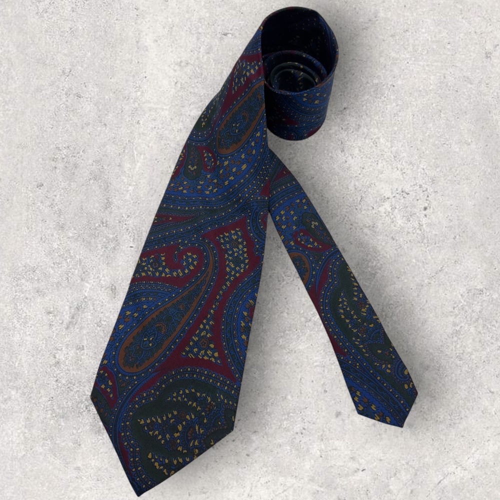 CANTINI Blue/Green/Burgundy Silk LUXURY Tie HANDMADE ITALY